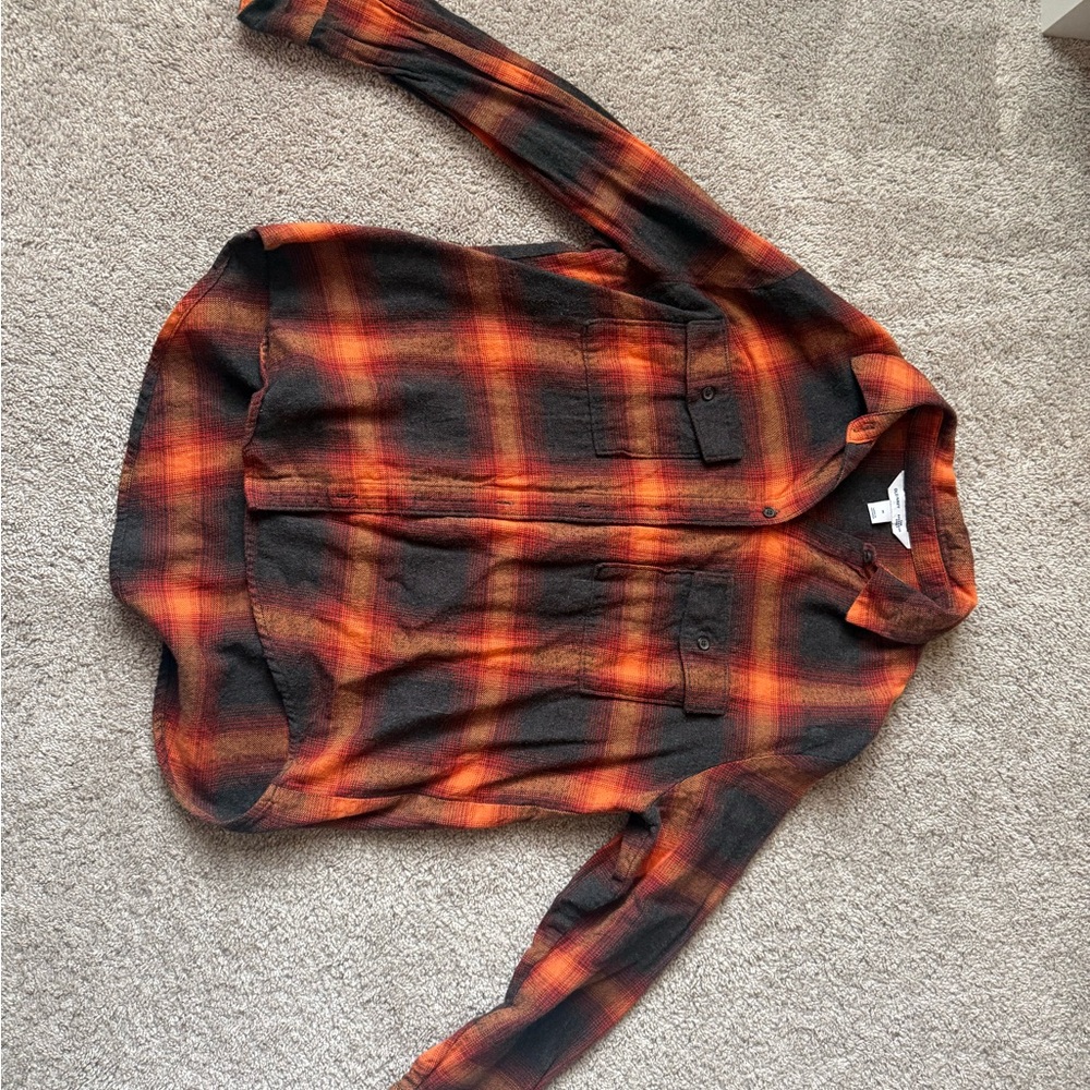 Old Navy Red/ orange and Black Plaid Shirt